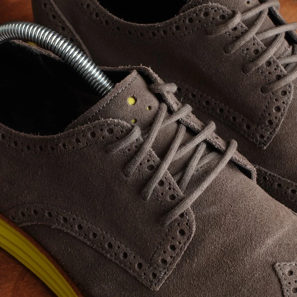 Cole Haan Oxfords Mens SZ 9.5M Gray Suede Wingtip Career Business Dress Shoes